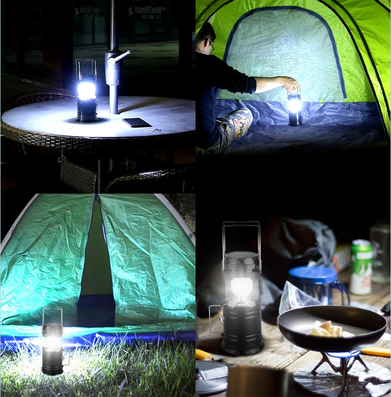 Lampe de camping solaire USB rechargeable étanche extérieure LED pour les urgences, les pannes d'électricité, la randonnée