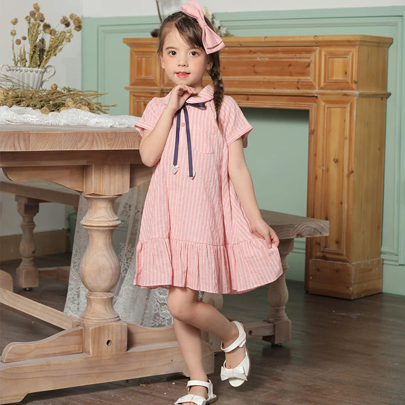 New Look Fashion Summer Collection Children's Clothes Striped Girls Casual Dress for Kids Girls Baby