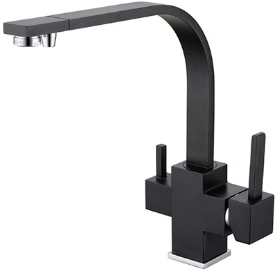 Landonbath cromada superfície água filtro 3 vias cozinha pia faucet Punho único furo frio/água quente latão moderno escovado