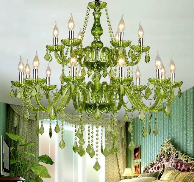 Luxe lustre en cristal vert salle de séjour de l'éclairage LED lampe de plafond Candle Light Jt
