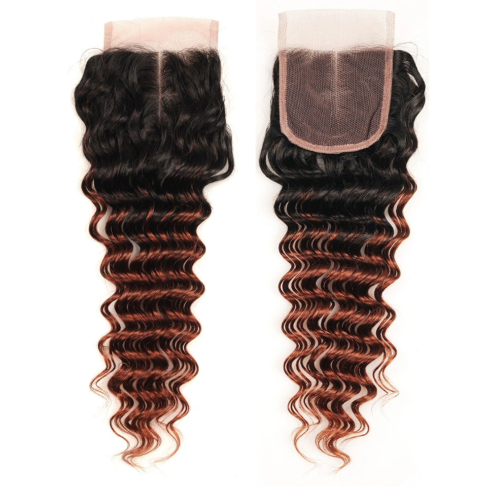 Ombre Brazilian Deep Wave 3 Bundles with Closure 1b 33 Human Hair Weave with Closure Shine Silk Non Remy Two Tone Dark Brown