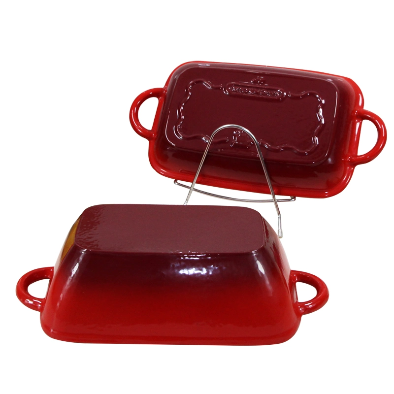 L'émail double utilisation de la fonte des ustensiles de cuisson cuisinière Combo Rôtissoire Baking Pan Pot avec couvercle à double usage