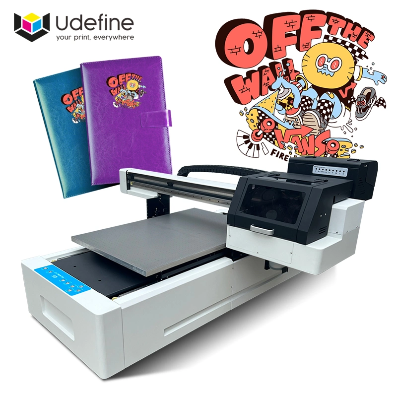 Udefine A1 6090cm Size Digital One Pass Plastic Glass Bottle LED UV Flatbed Printer with Vacuum Adsorption Table