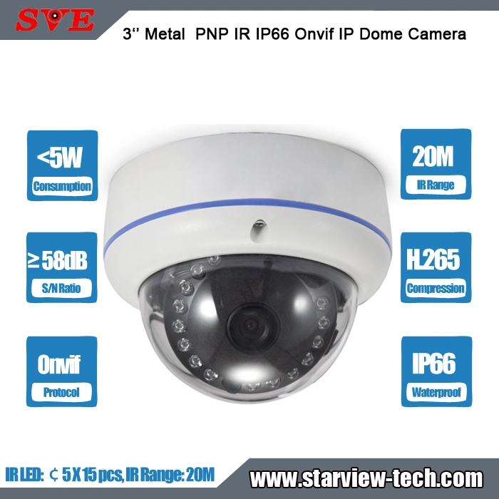 Poe IP de metal de 3" de segurança de rede CCTV H. 265 Onvif Plug &amp; Play Câmara Dome impermeável