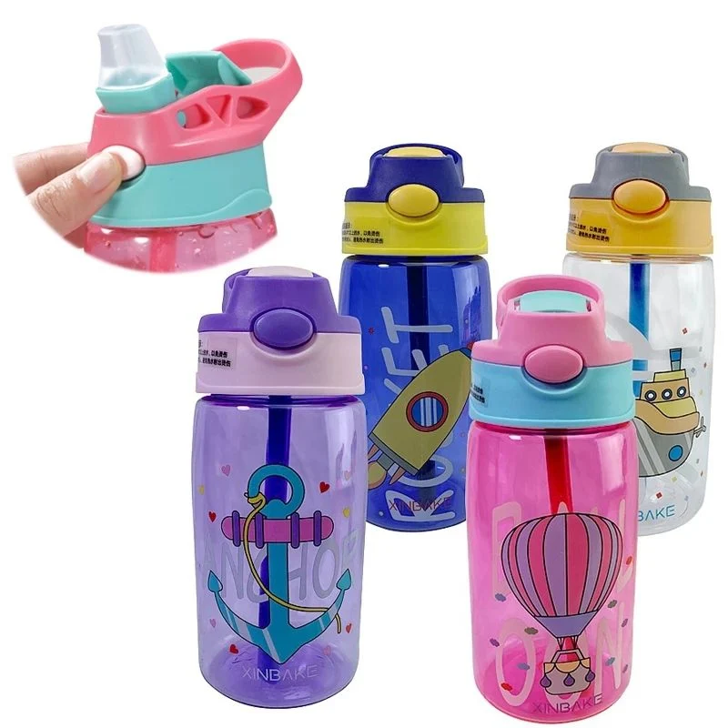 Taza de agua de los niños dibujos creativos Cuna de alimentación para bebés con Pajitas de botellas de agua a prueba de fugas para niños portátiles al aire libre