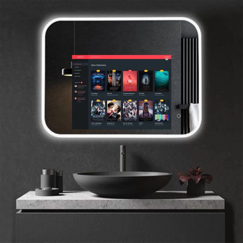 Bathroom 55 Inch LED Android Mirror TV Waterproof and Anti-Fog Smart TV Bathroom Mirror Waterproof TV with Lights LED