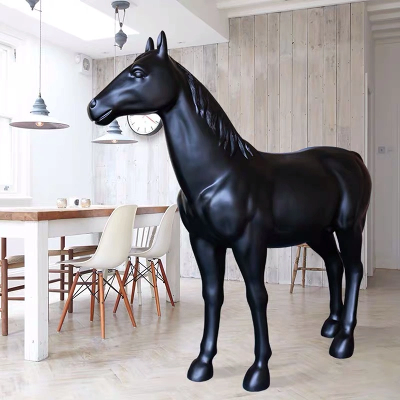 Yard Dekoration Outdoor Dekor Life Size Resin Tier Fiberglas Schwarz Pferdesstatue