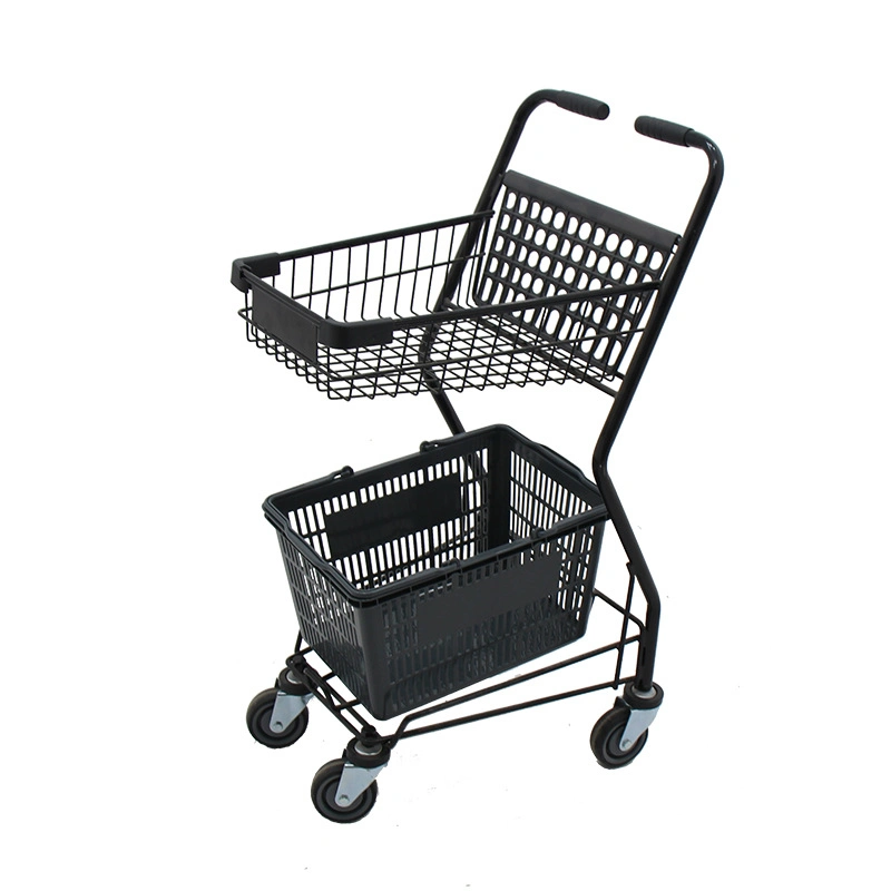 Plastic and Steel Supermarket Shopping Cart Combined with Baskets