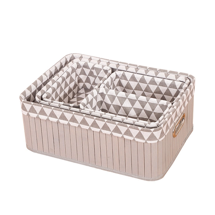 Cheap Price Pattern Clothing Foldable Bamboo Cloth Art Storage Basket a Set with Fabric Lining