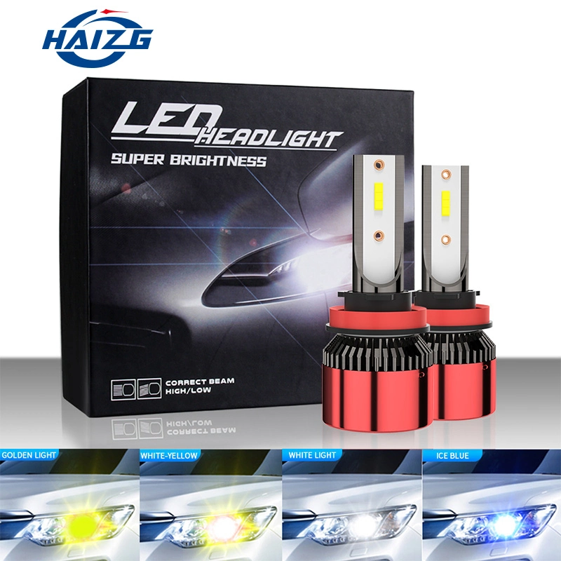 Haizg Nouvelle ampoule de phares LED automatiques 3000K 4300K 6000K 8000K H4 H7 H11 Phare de voiture et de moto haute puissance 50W 10000lm Système d'éclairage automatique 100% étanche.