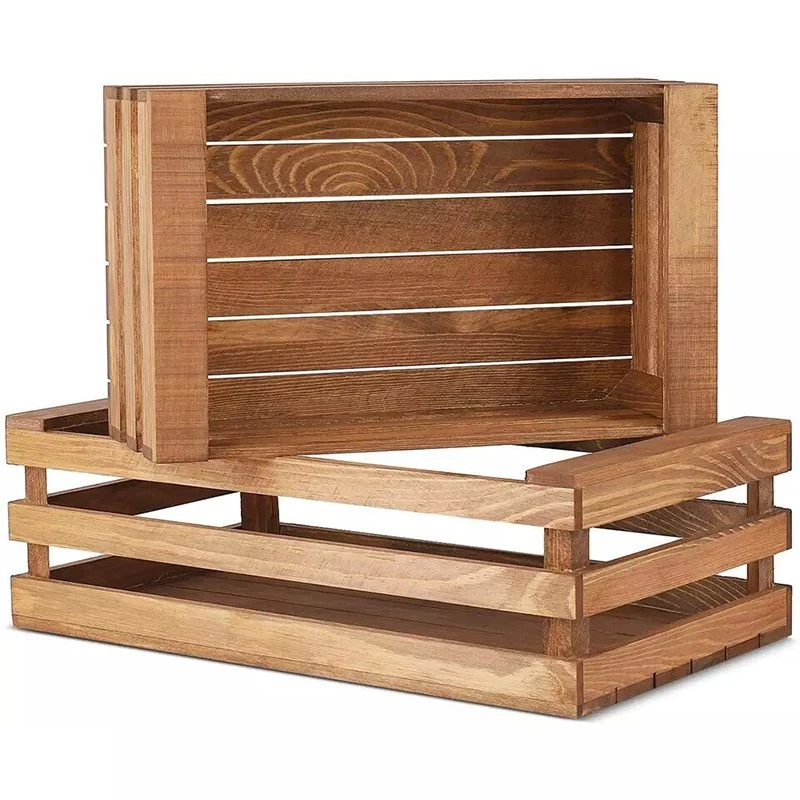 Cajas de madera rústica de anidación Cesta de regalo de madera con mango de madera Organizador Crates Basket