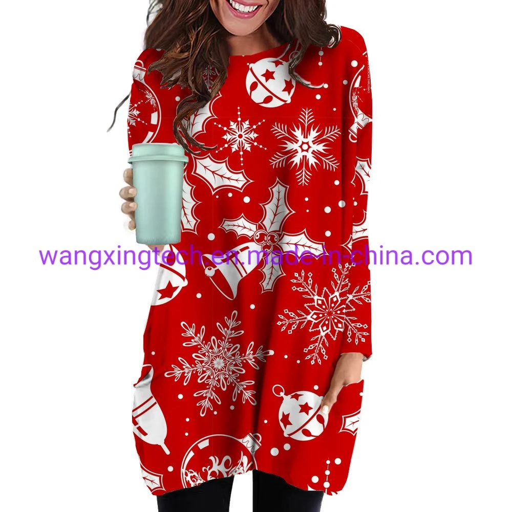 Wholesale/Supplier 2022 New Women's Loose Round Neck 3D Digital Christmas Element Printing Long T-Shirt