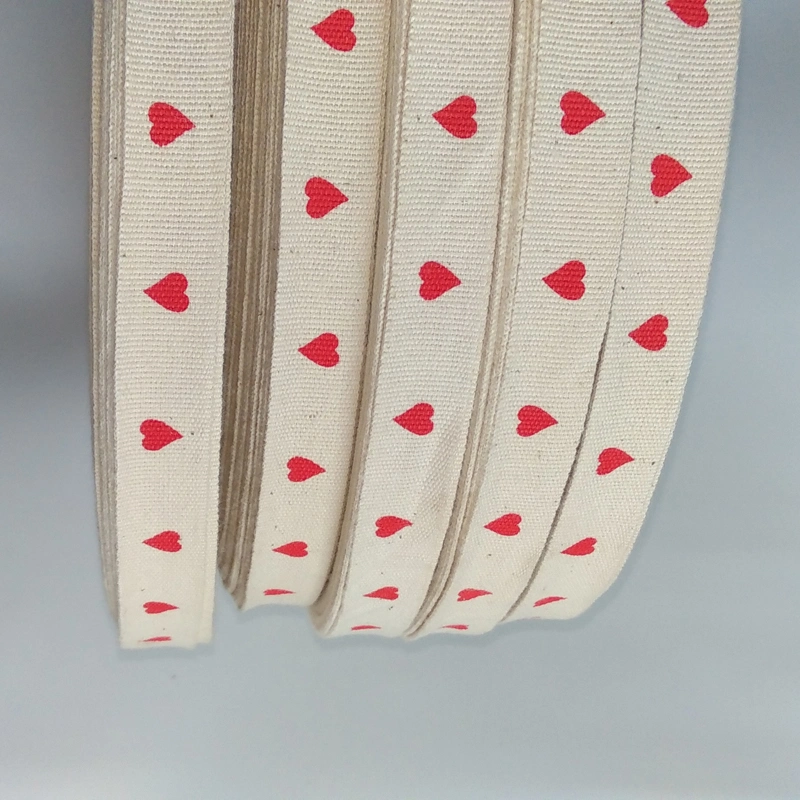 Customize Herringbone Tape Webbing Printed Logo Heart Craft Twill Fabric Organic Personalized Natural Cotton Ribbon