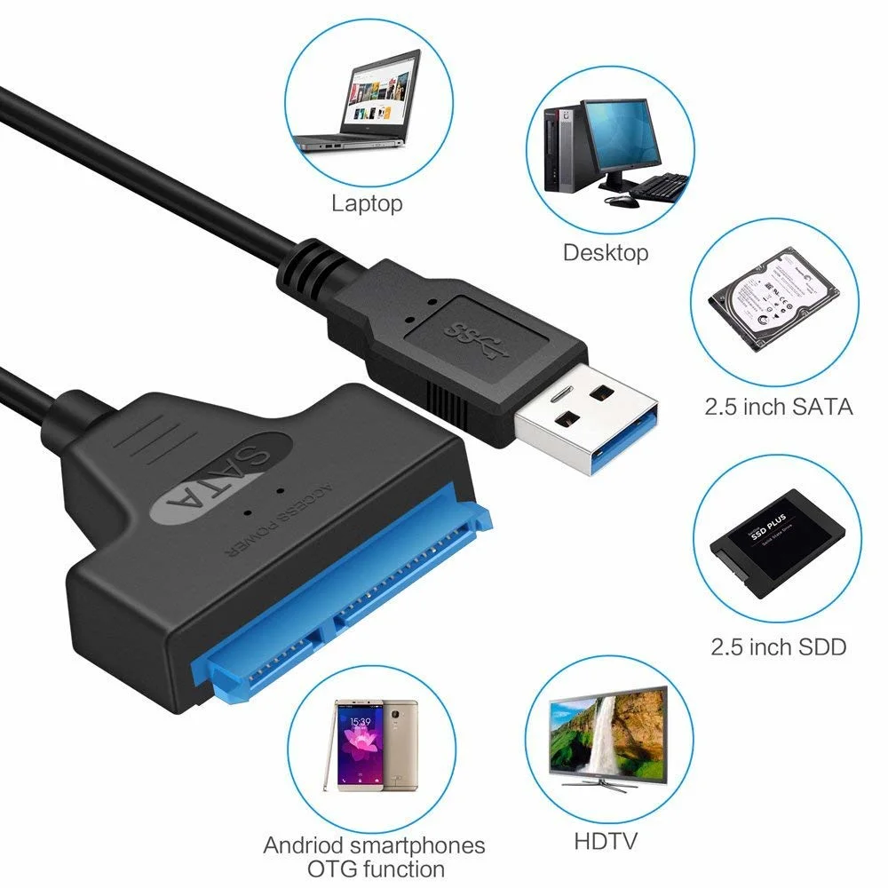 Câble adaptateur SATA vers USB 3.0 pour disque dur de 2.5 pouces Disque dur/SSD