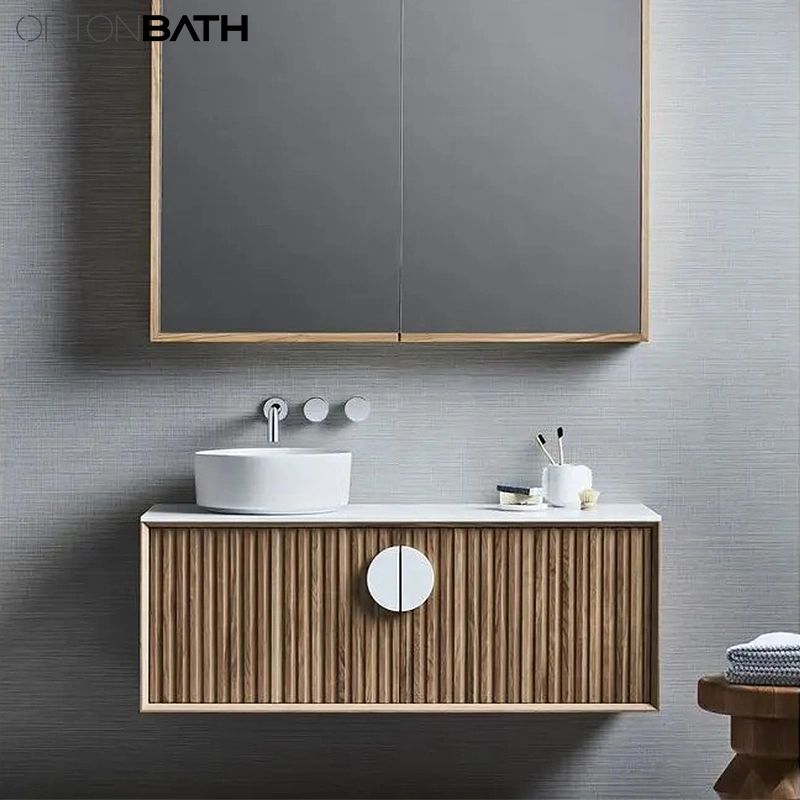 Montage mural de l'Art Moderne Ortonbath lavabo en céramique Salle de bains bois Cabinet de l'unité de la vanité de la pierre artificielle Meubles de salle de bains avec miroir Cabinet