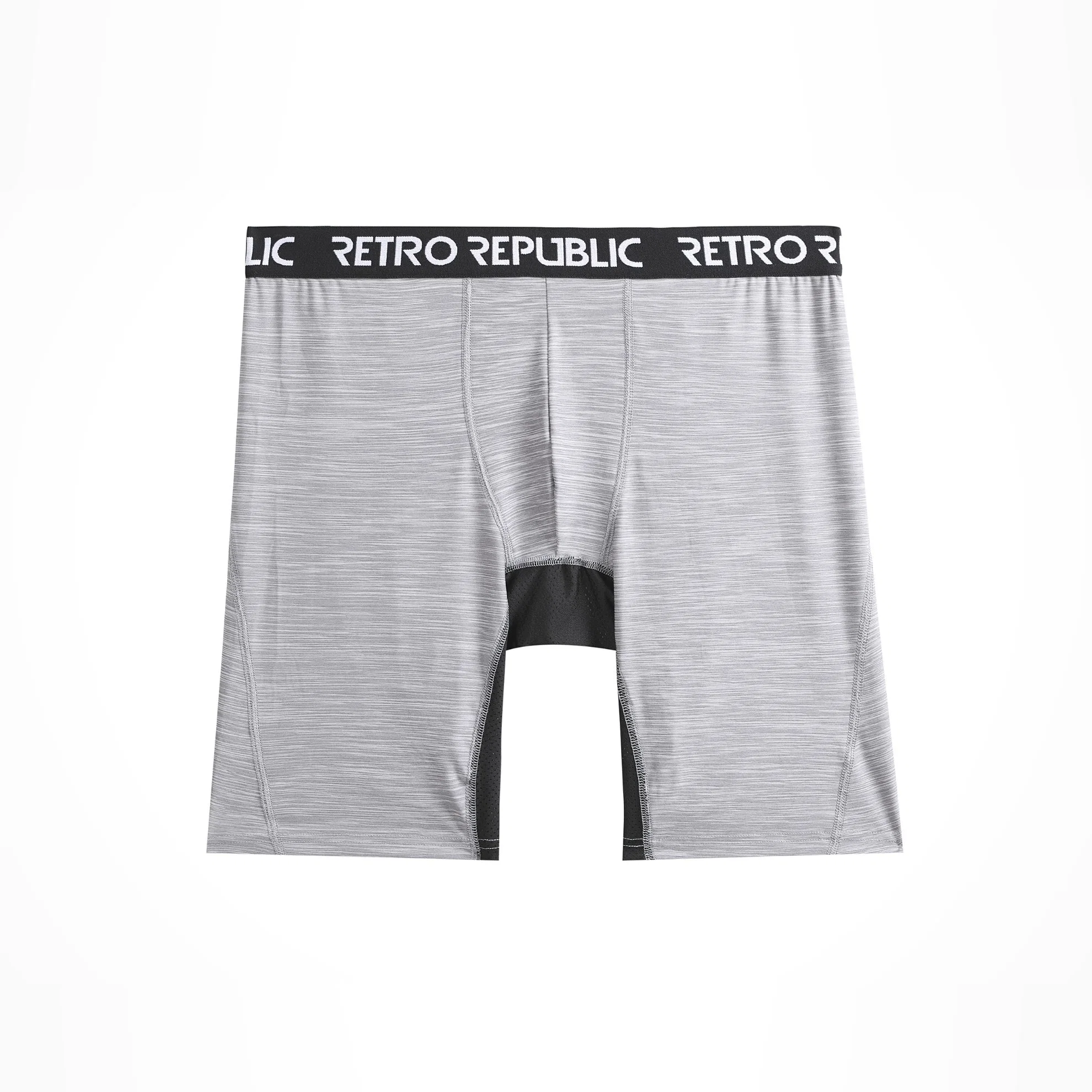 2023 Basic 2 PCS Polyester Grey Melange & Blue Melange Comfortable Smooth Breathable Wicking Men Long Boxer with High quality/High cost performance Black Wide Logo Printed Elastic