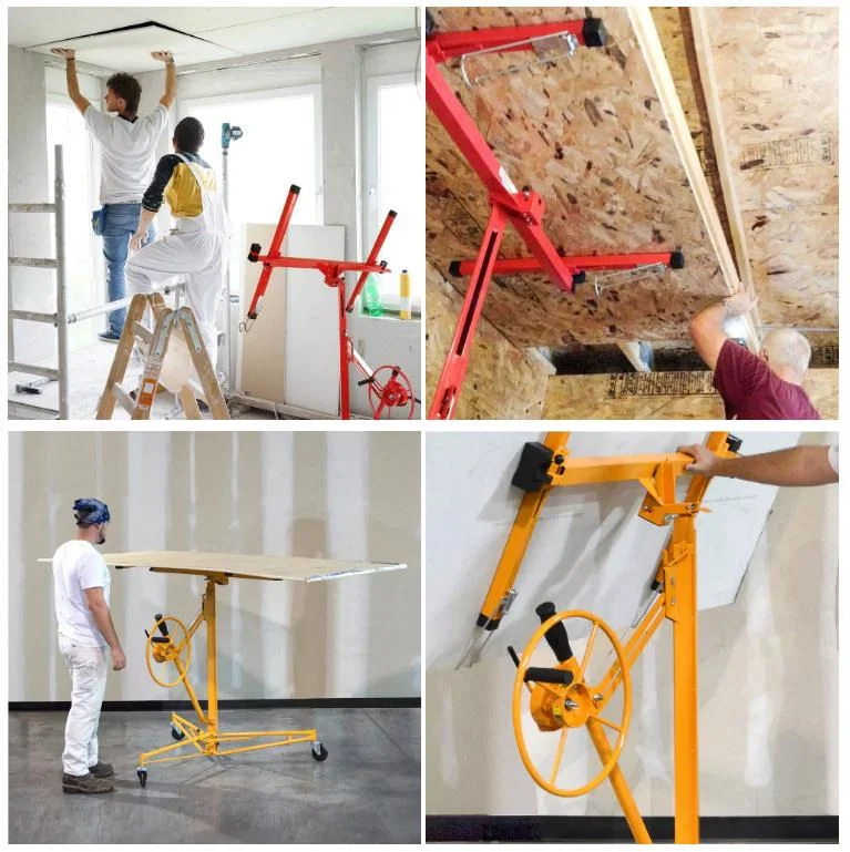 11 metros de elevação Pladur Portable gesso acartonado levante o painel evolutivo olhais de elevação do macaco ferramentas de construção com cabo telescópico ajustável de Travamento do Braço da Roda de Guia com Caster