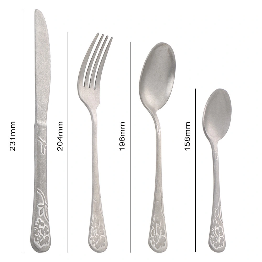 Лучшие продажи матовая нержавеющая сталь винтажная Silverware Flatware набор столовых приборов Наборы