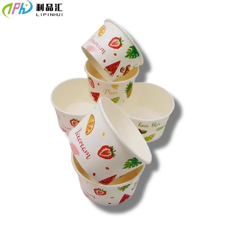 Logotipo personalizado desechables de la Copa helado de yogur helado Gelato tazones 3/4/5/8/12/16oz vaso de papel con tapa