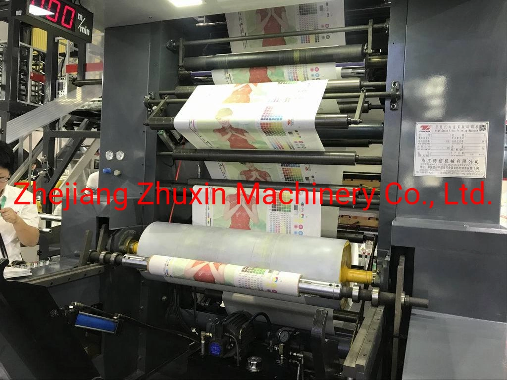 جهاز طابعة Zhuxin High Speed Flexo CI بأربعة ألوان (الأسطوانة المركزية) للطراز Zxry-4600 غير المحبوك/الورق/PE/BOPP/Non-bمنسوجة