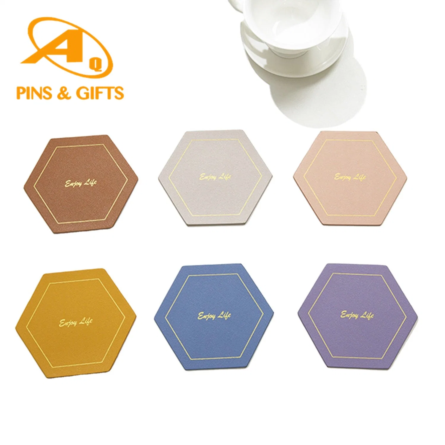 Custom Printing Fashionable Debossed Round PU Tablemat for Promotion Bamboo Cup Mat Set Wholesale/Supplier Kitchen Trivet Leather Coaster