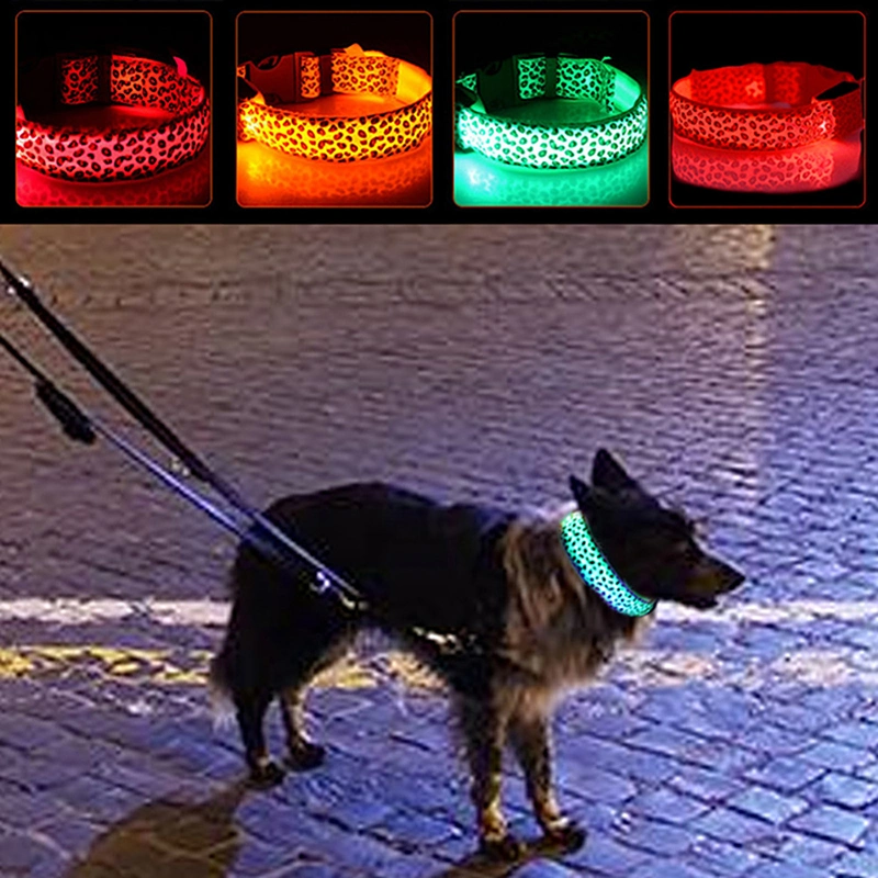 Fashion Nylon Leopard Collar LED Pet Dog Collar Pet Products