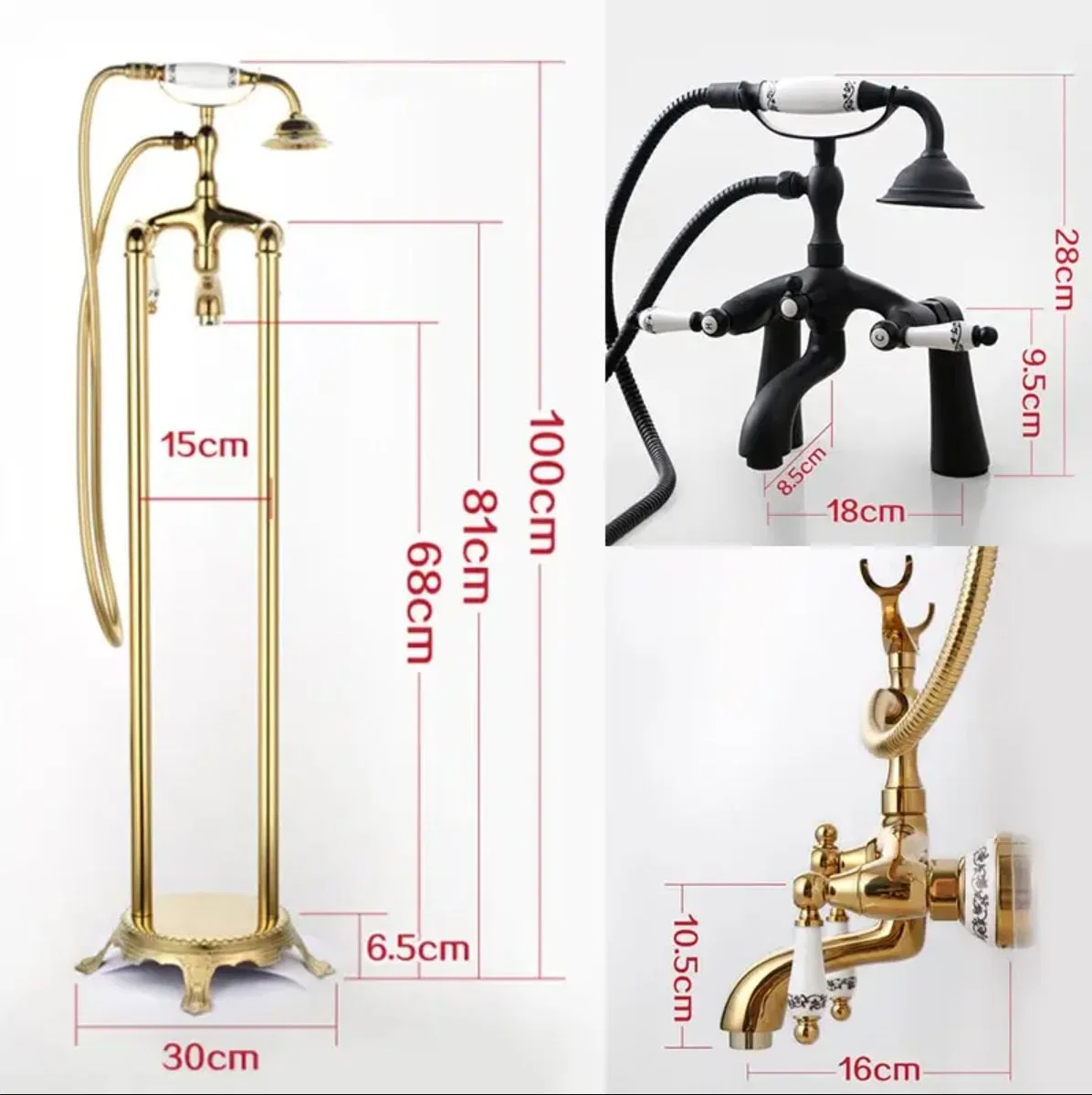 Floor Stand Bathtub Faucets with Hand Shower Floor Standing Bath Tub Faucet Hot Cold Water Mixer Tap