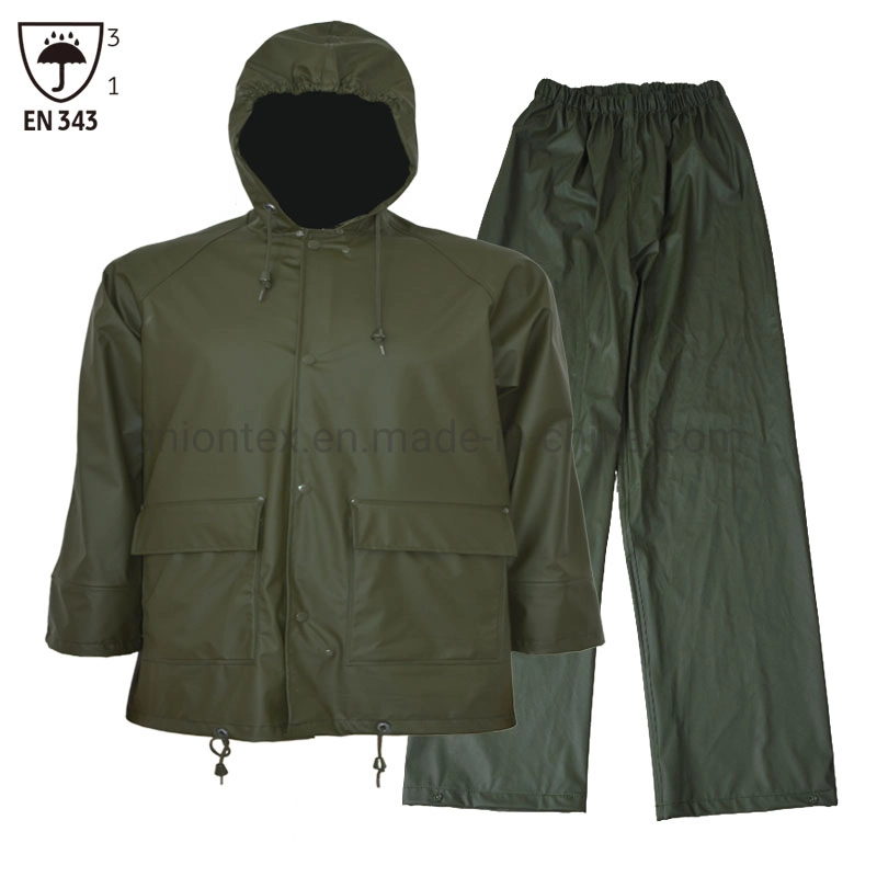 Ne343 Rainsuit personalizada Hombres chaqueta impermeable Rainwear PU Pantalones prendas de vestir traje de baño de PVC