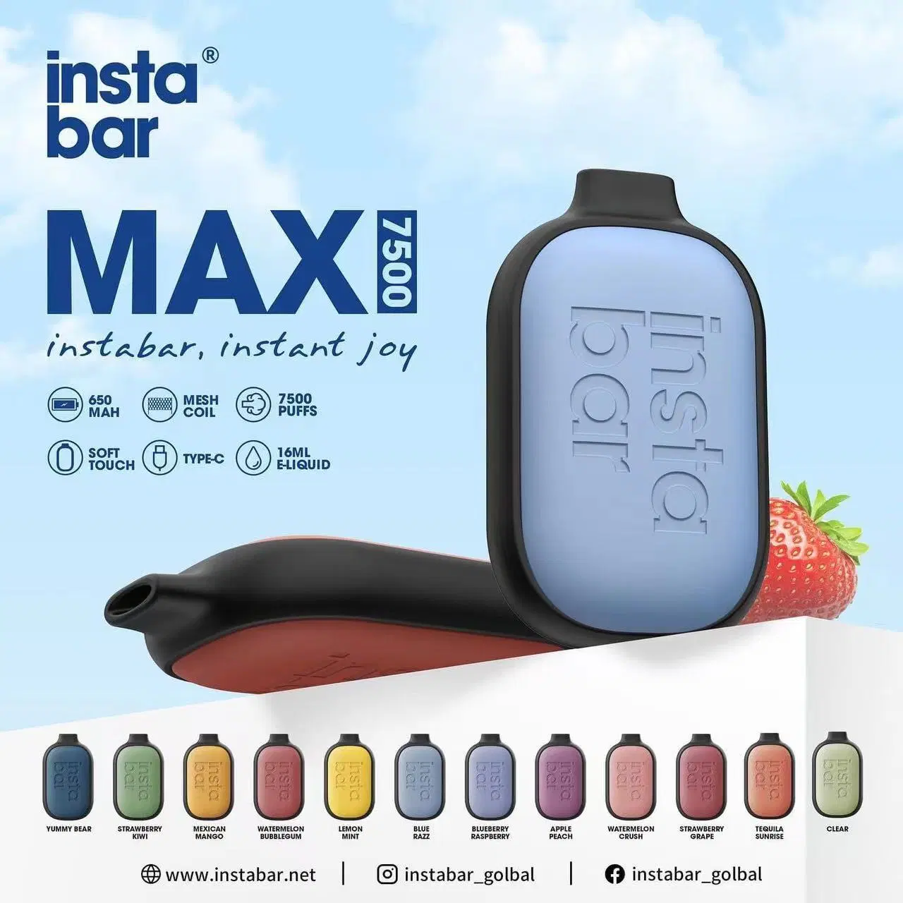 New Arrived in Stock Instabar Max 7500 Puffs with New Design Electronic Cigarette Vape Pen Made in China