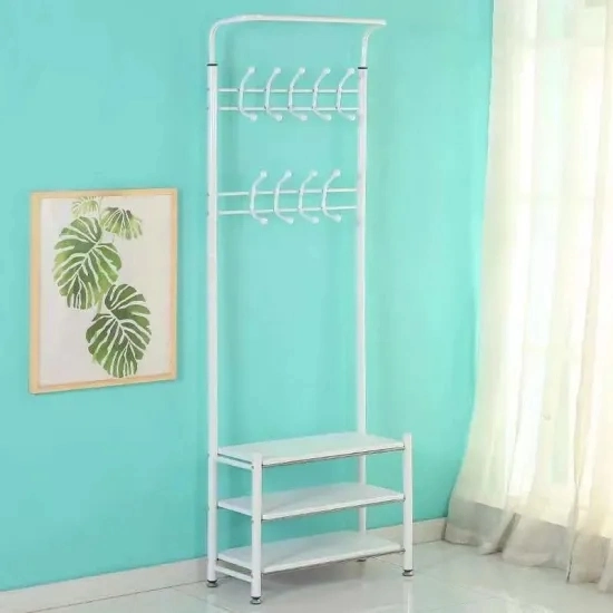 Steel Metal 3 Tier Shoe Rack with Clothes Coat Hook Hanger