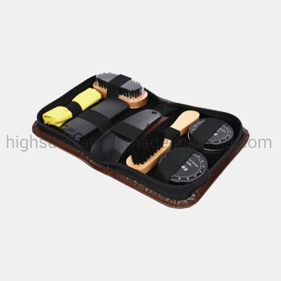 PU Leather Zipper Case Promotional Shoe Polish Kit Travel Shoe Care Set Shoe Shine Set