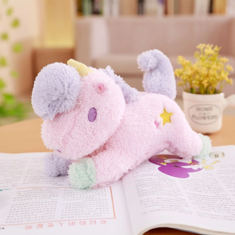 Diseño especial de terciopelo rosa de lana bordados Peluche juguete de peluche Unicornio Muñeca