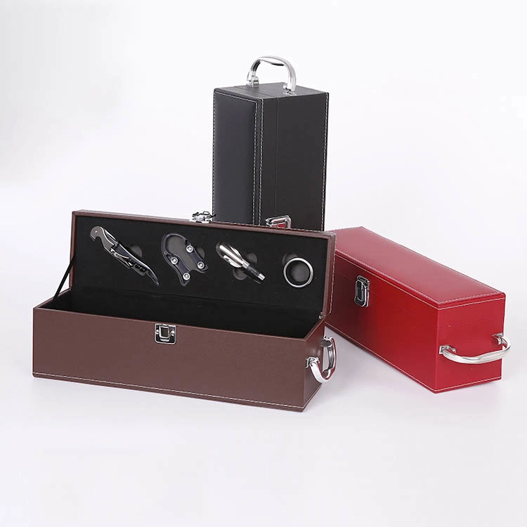 Cheap lujo personalizado en cuero negro caja de vino Vino de una sola caja de cristal