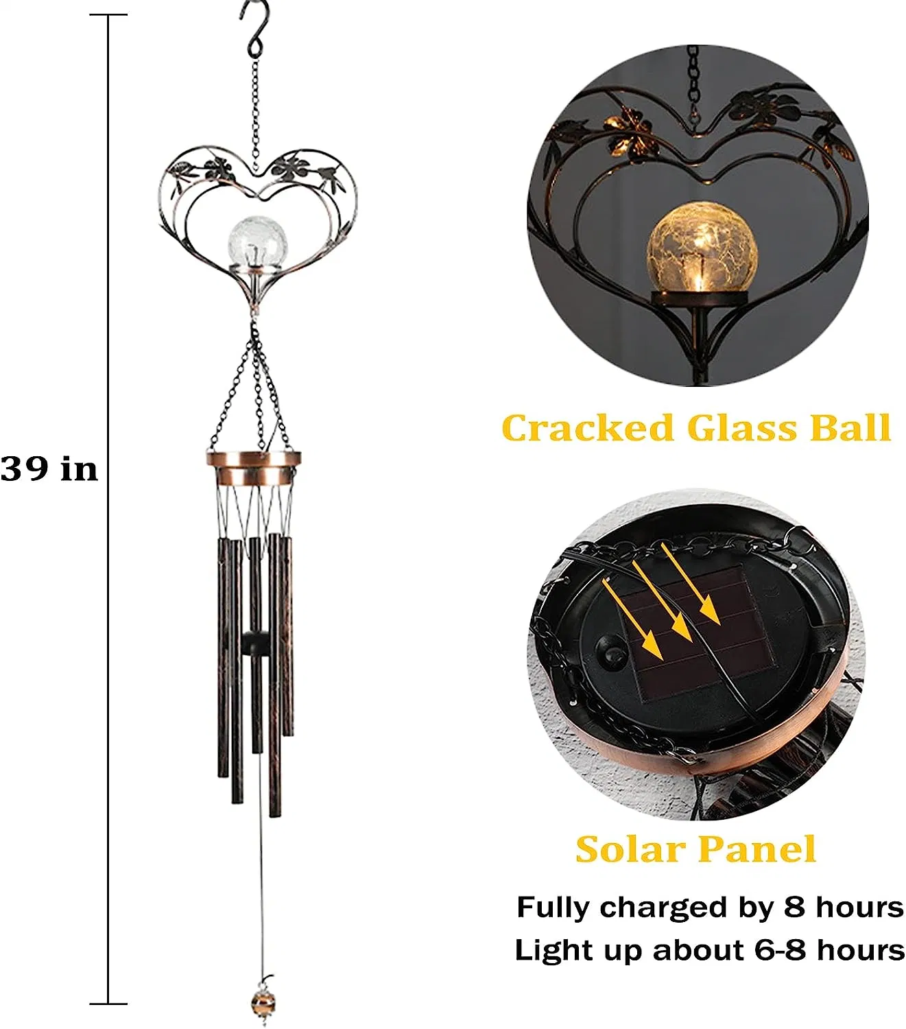 Glowing Crackle Glass LED Hanging Outdoor Lights Retro Windchimes for Garden Yard Patio Lawn