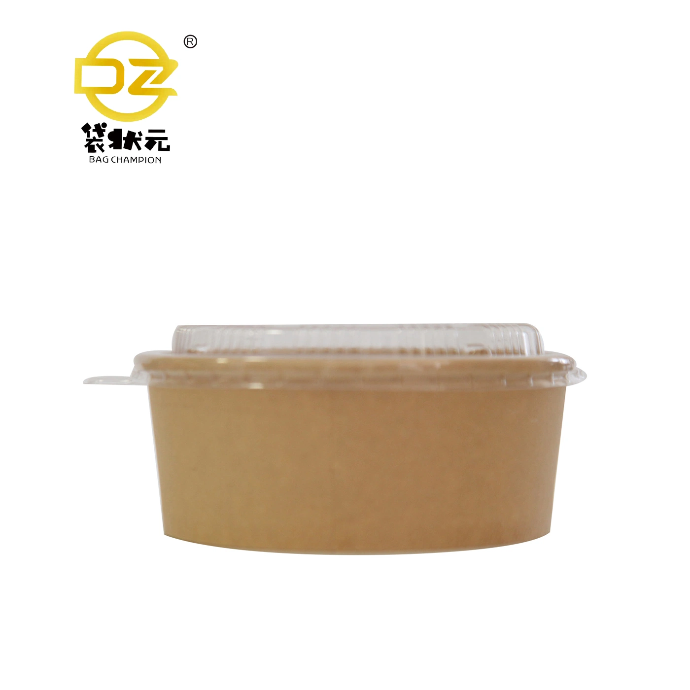 Factory Supply Compostable Kraft Paper Container Cup Bowl for Salad Soup Fast Food with Clear Lip