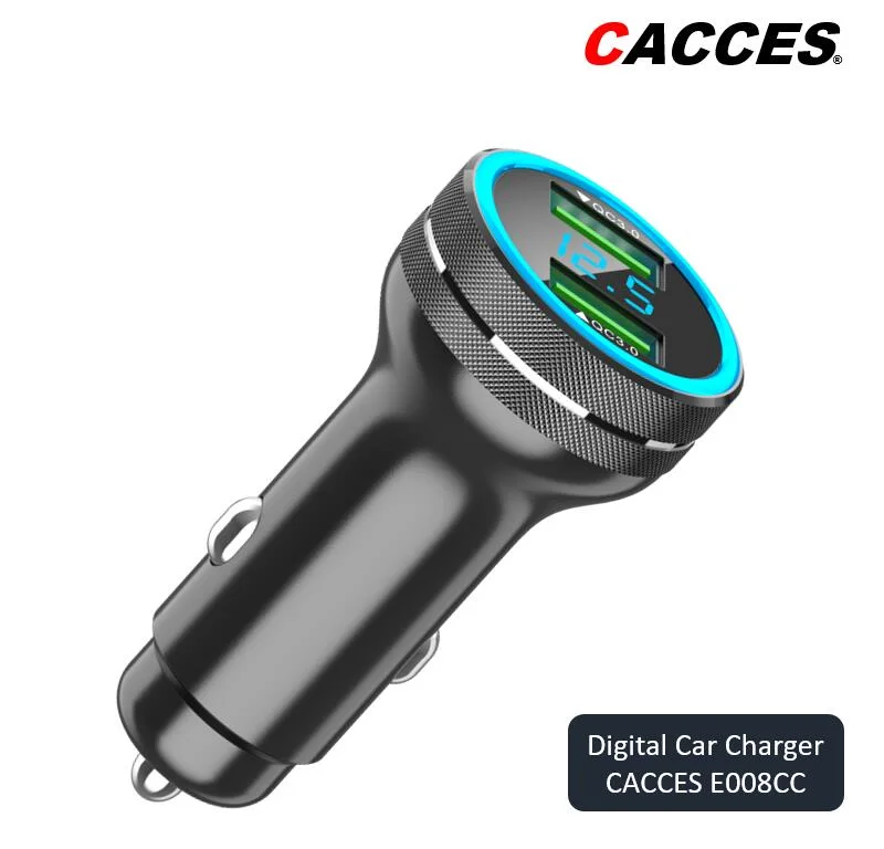 Cacce Car Charger Mini Aluminum Alloy 36W Dual USB Car Charger, 2 Alloy Car Adapter with Blue LED Digital Display Fast Charging Cigarette Lighter Adapter