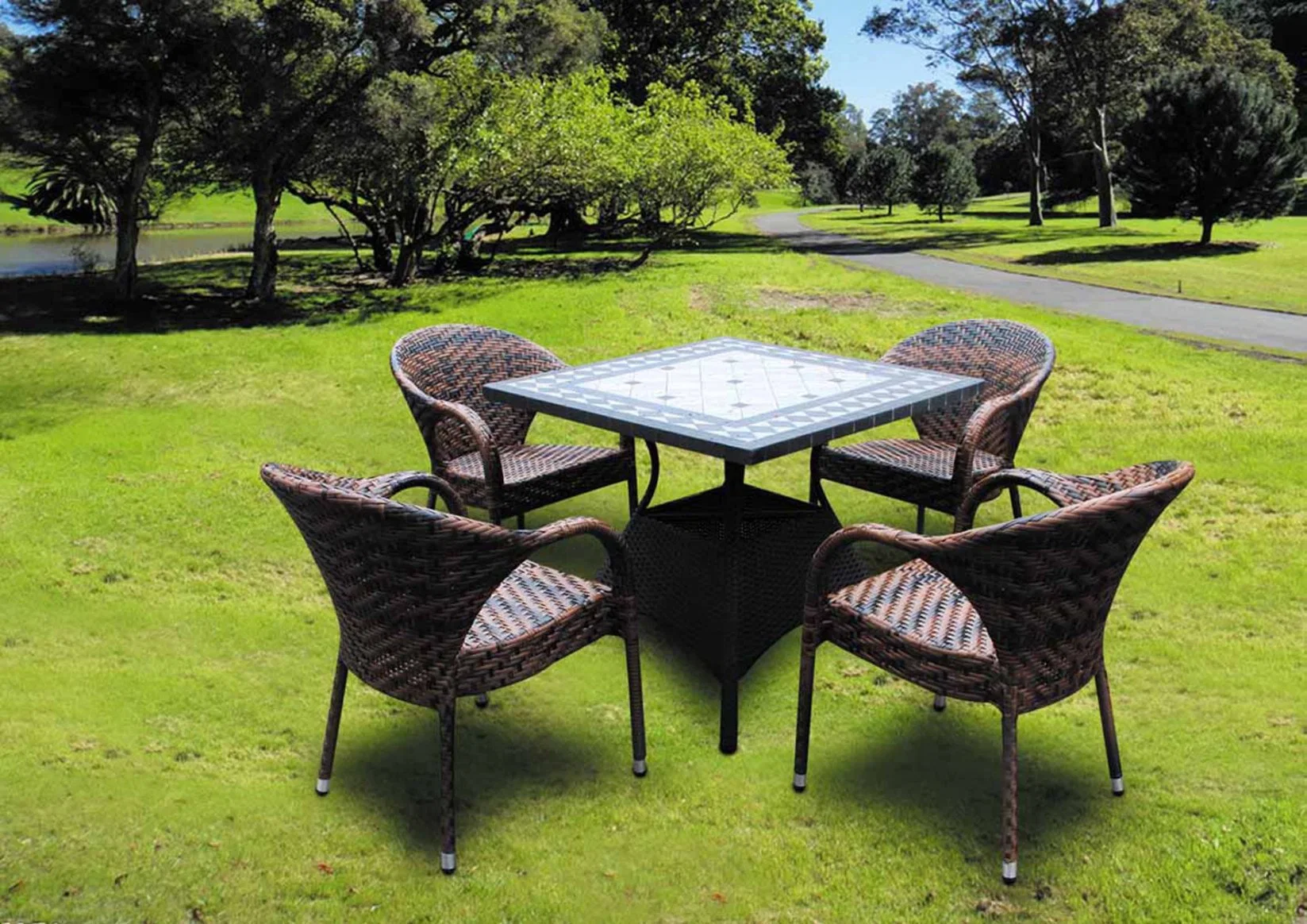 Patio Garden Aluminum PE Rattan Dining Chairs and Table