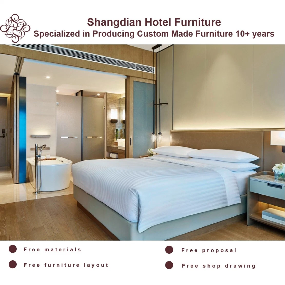 Mobilier de chambre d'hôtel, de villa, d'appartement et de salon moderne chinois 5 étoiles.