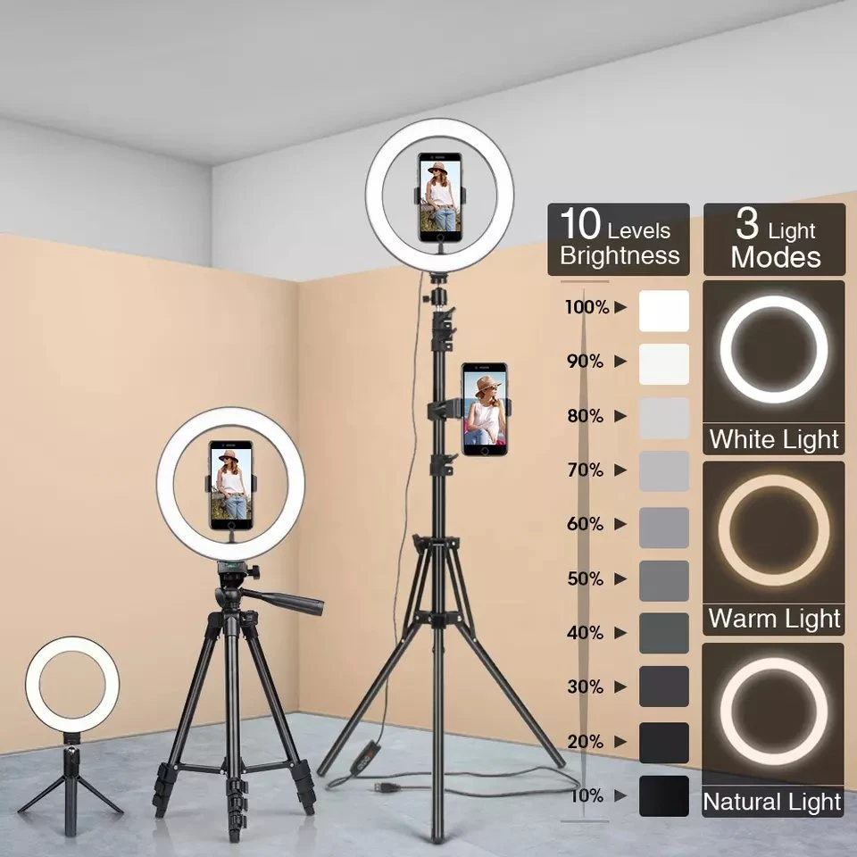 Selfie Trépied avec lumières DEL, les détenteurs de téléphone double, hauteur réglable et d'éclairage pour l'enregistrement, le maquillage &amp; la photographie