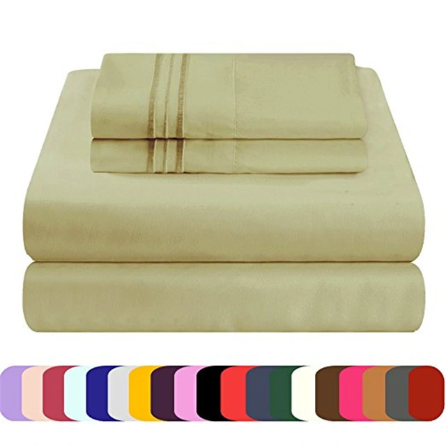 China Supplier Brushed Fabric Home Hotel Hospital Bed Microfiber Sheets Set with Embroidery