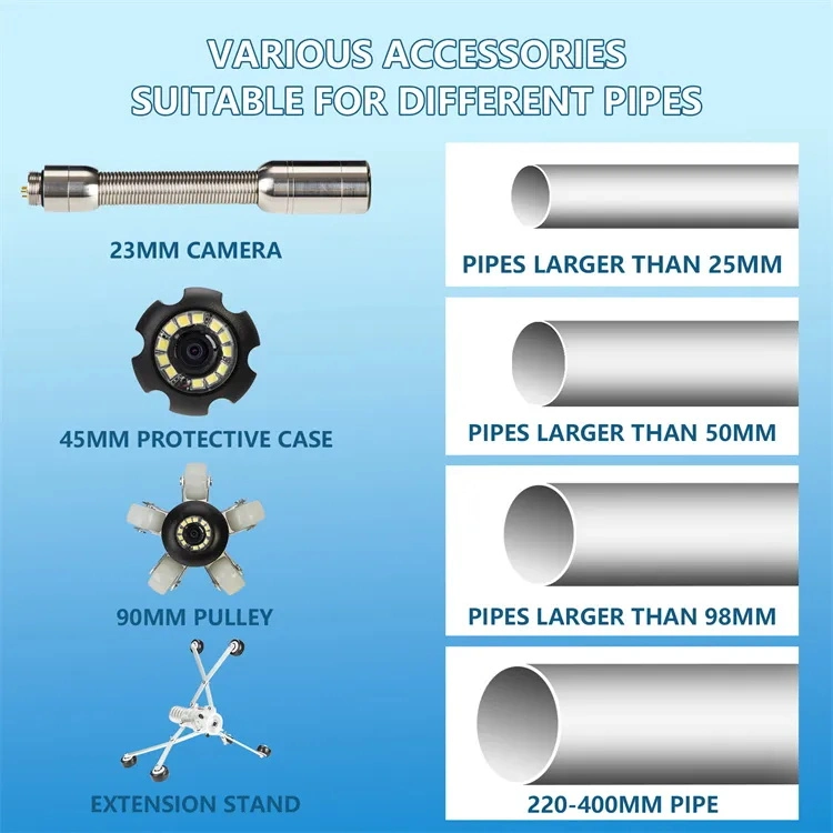 Cámara de alcantarillado 100ft tubería Cámara de inspección de tuberías 9 pulgadas Color Monitor LCD equipos de inspección de tuberías IP68 Borescope Endoscope impermeable