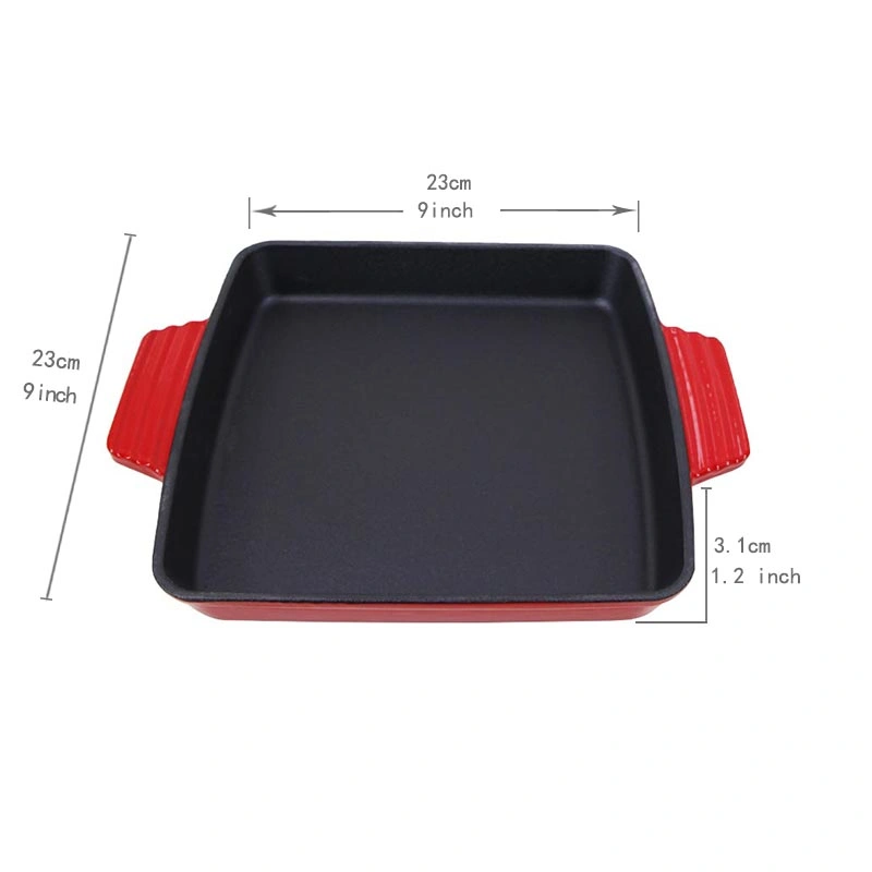 L'ÉMAIL OEM personnalisés Fonte Baker miche de pain en fonte Pan La plaque de cuisson de la lasagne casseroles 23x23cm