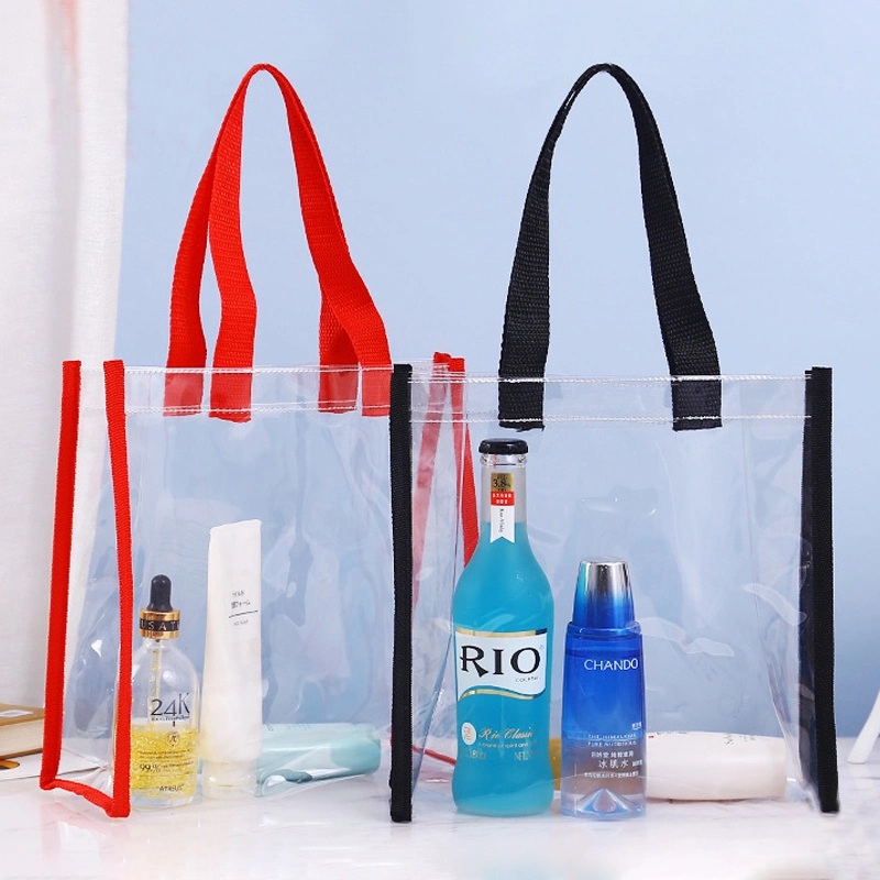 2022 Fashion Large Clear PVC Tote Bag Beach Bag Plastic Shopping Bag with Own Logo