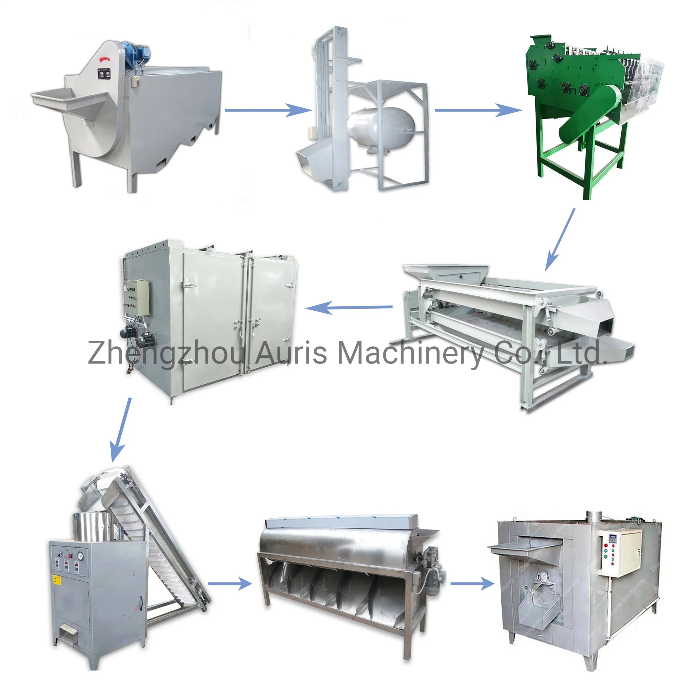 400kg 2000kg Fully Automatic 500kg Cashew Nut Cracking Sorting Roasting Grading Cutting Peeling Roasting Dryer Production Line Cashew Equipment