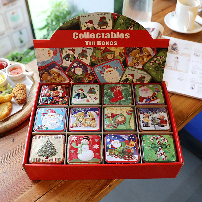 OEM Set of 12PCS Christmas Tinplate Candy Box Xmas Gift Box Tin Box for Candy Cookies