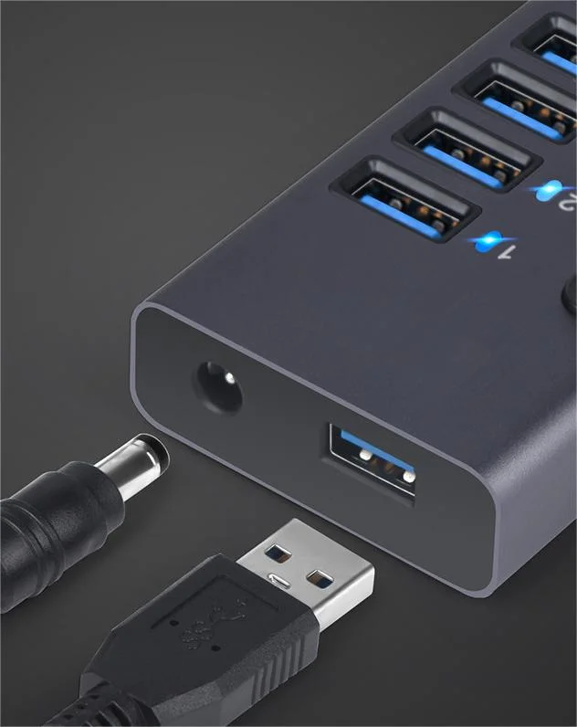 Hub USB 3,0 de carga multifuncional con concentrador de 10 puertos y. Divisor USB de alta corriente de interruptor independiente