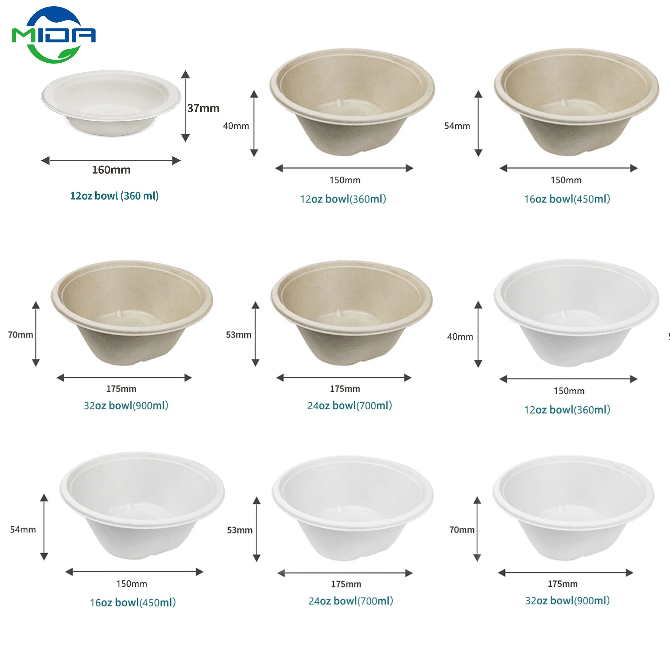 Biodegradable Disposable Bagasse Bow Bowll for Soup Packaging Noodle