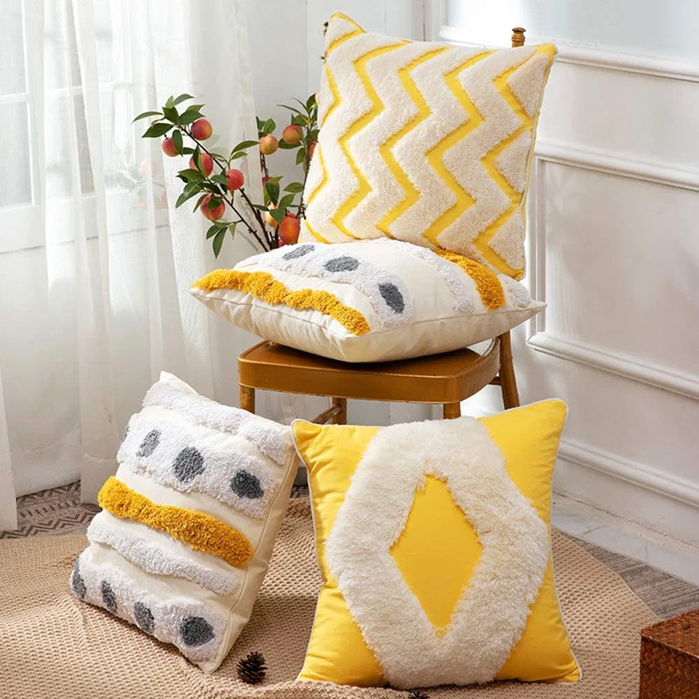Passos tufados artesanais decorativas com listras Hand-Woven almofadas, roupa de algodão almofada geométrica para sala de estar com sofá cama