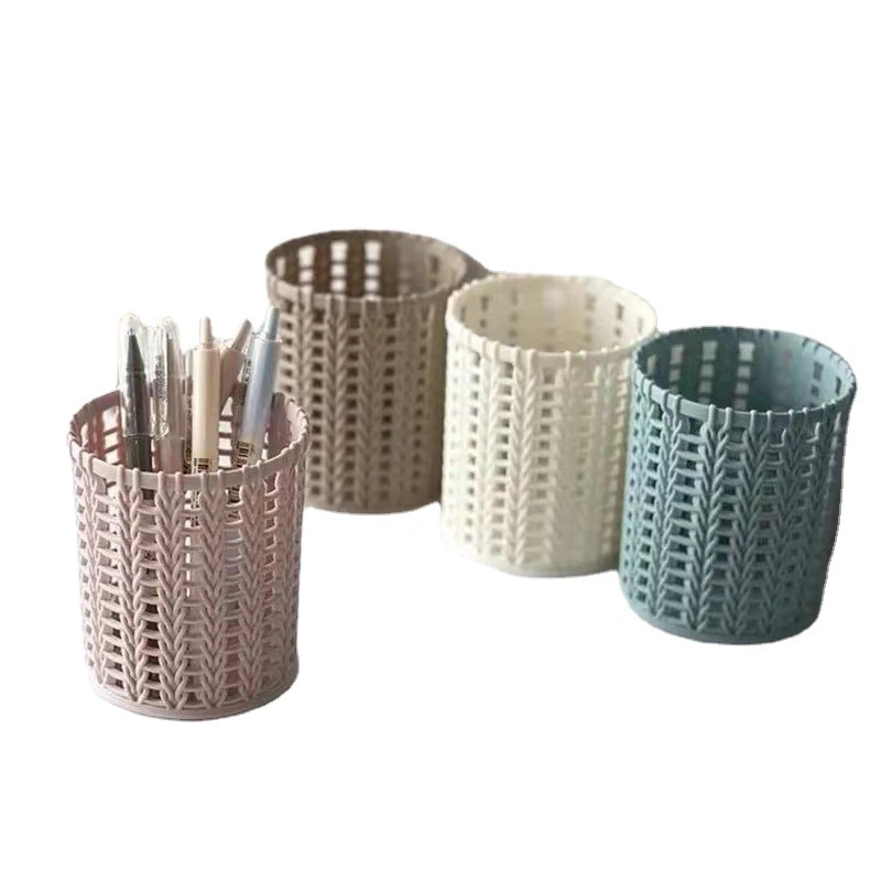 Rattan Woven Plastic Circular Hollow Storage Pen Organizer