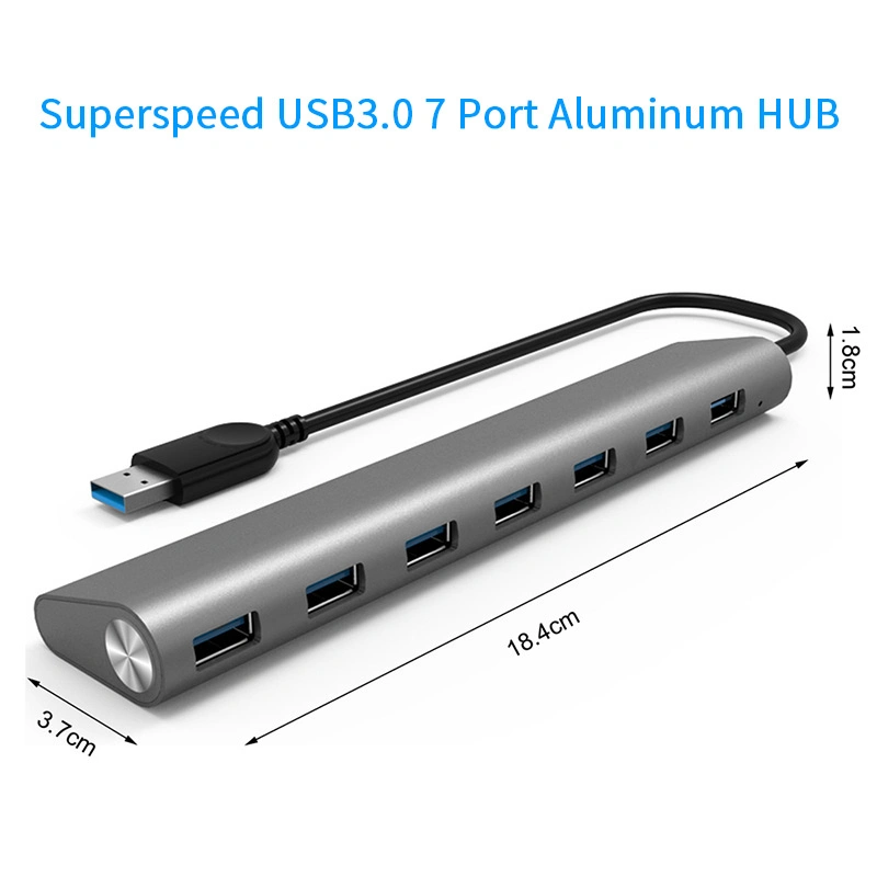 Hub de aluminio SuperSpeed USB de 3,0 7 puertos con adaptador de alimentación